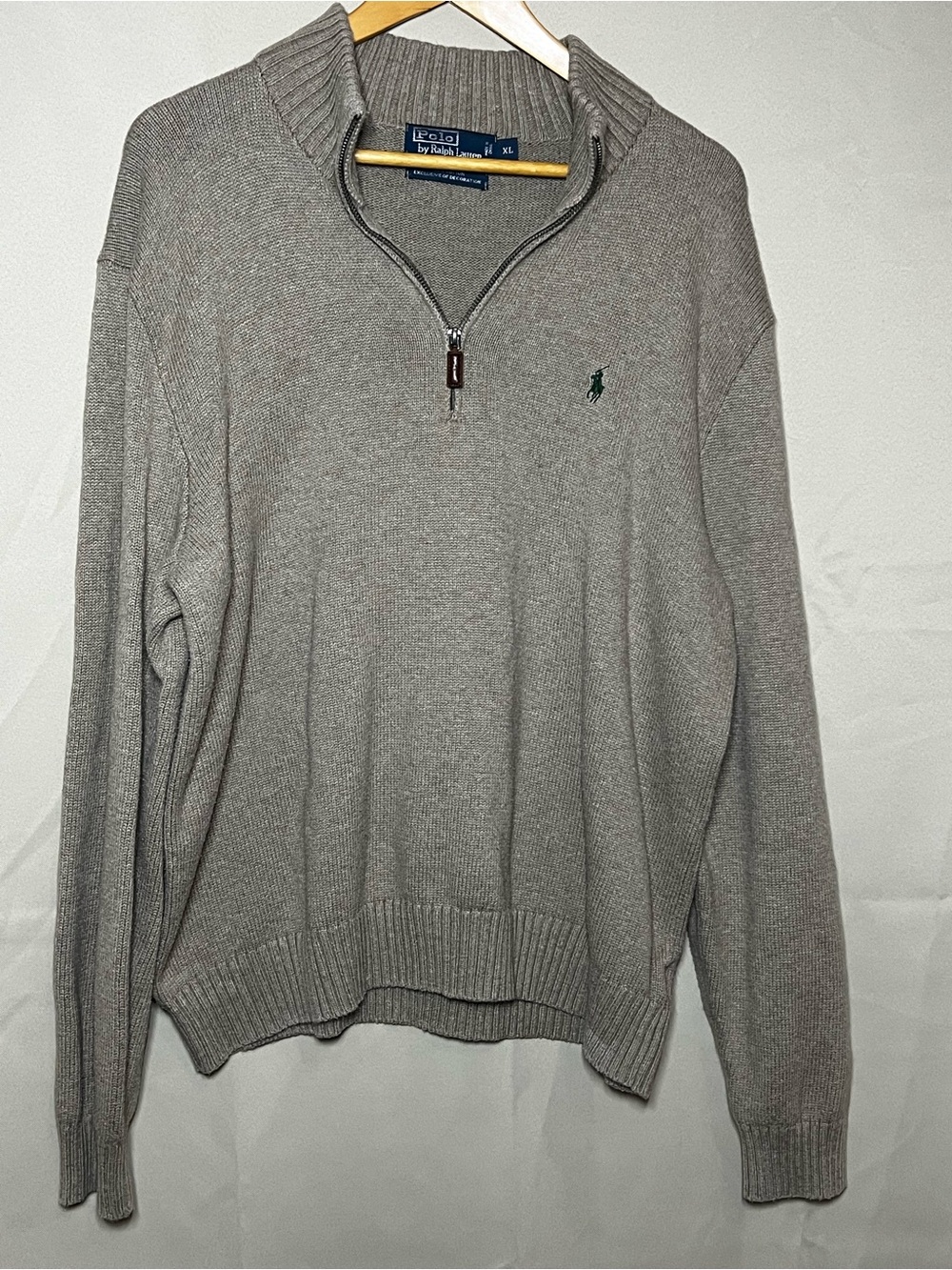 Polo Ralph Lauren Mens XL Gray Cotton Quarter Zip Sweater Pony Pullover